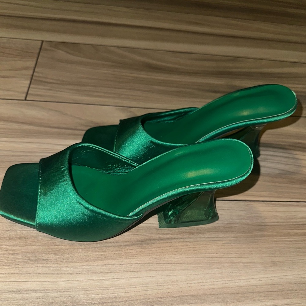 Elegant Green Satin Women's Mules